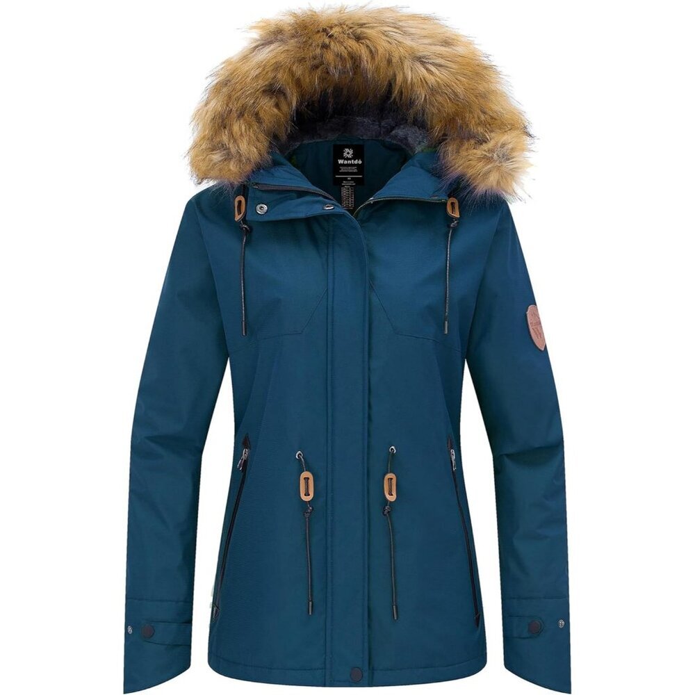 Women's Waterproof Navy Blue Snow Ski Jacket Hooded Coat Snowboarding Fleece - Picture 1 of 5